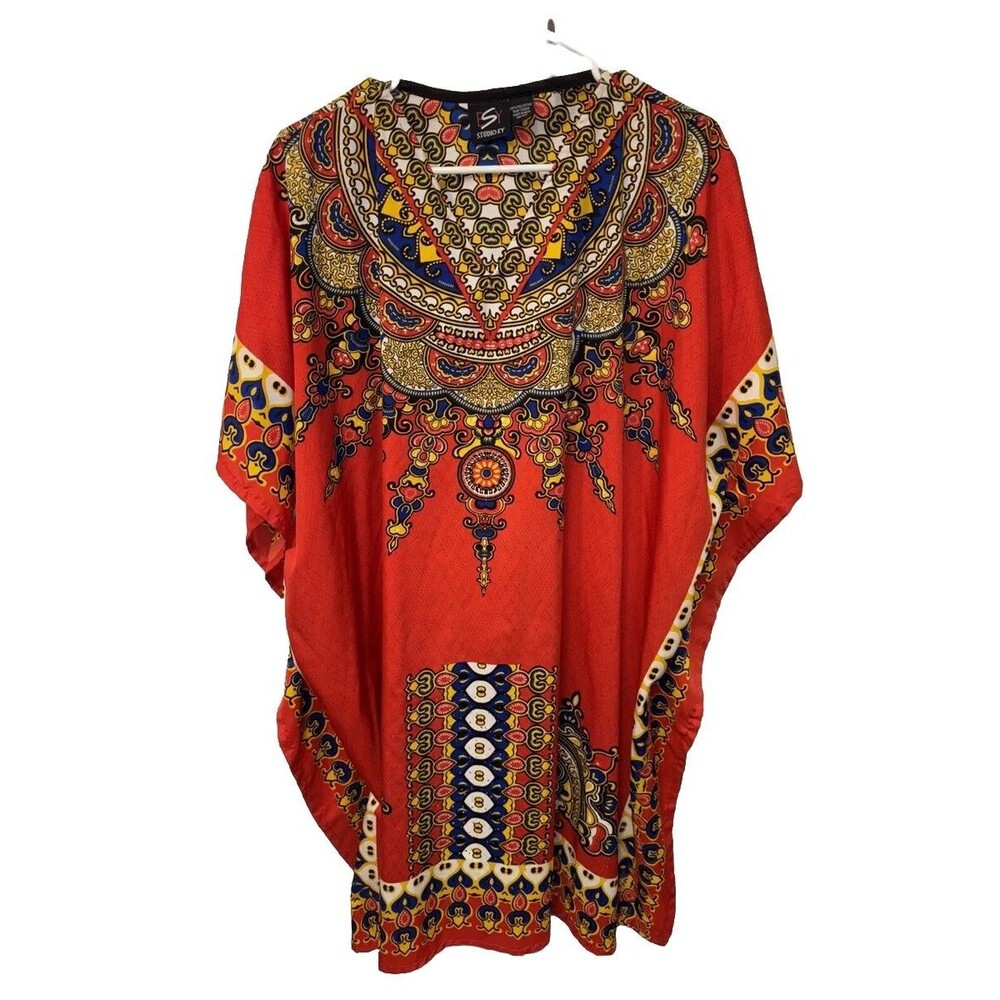 Studio EY Women Red Blue Yellow Kaftan Glitter ONE SIZE POLYESTER Slits Vneck